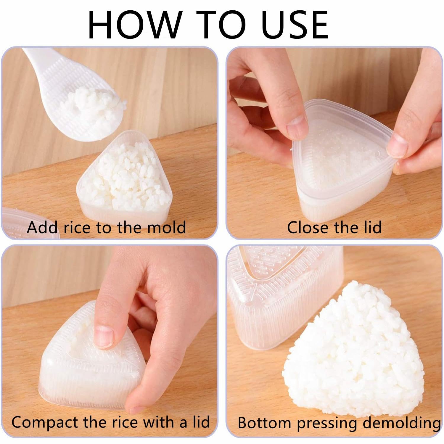 RUIENGCOMM 8Pcs Cartoon Onigiri Mould Rice Ball Maker Sushi Making Kit Craft Homemade Sushi Classic Triangle Sushi Mould for Home Kitchen Restaurants Soup Plates - Image 3