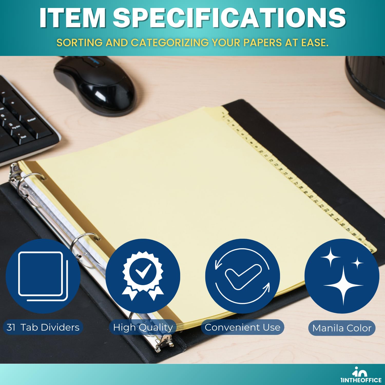 1InTheOffice Numbered Tab Dividers,1-31 Tab Dividers, Binder Dividers, Binder Dividers with Tabs, Number File Dividers, Binder Number Dividers Letter Size - Image 7