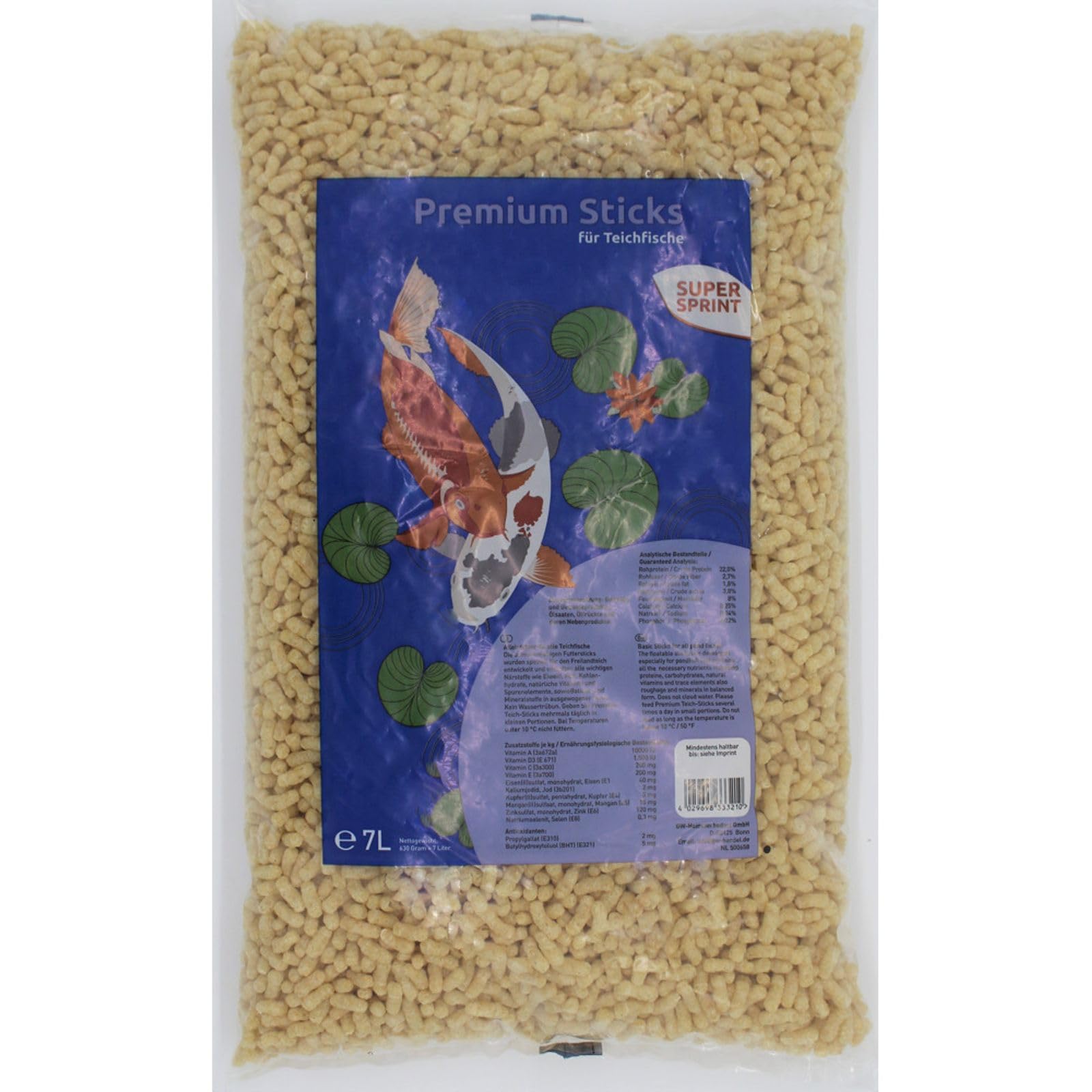 12 palitos de 7 L/630 g Super Sprint Premium para peces de estanque para peces de alimentación de peces