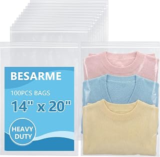 100 PCS 14"×20" Large Zip Seal Lock Bags 2 Gallon Clothing Poly Bag 2 Mil | Waterproof, Dust-Resistant, Reclosable Bags For Clothing, Crafts, Storage, Packing, Shipping, Travel, And Moving