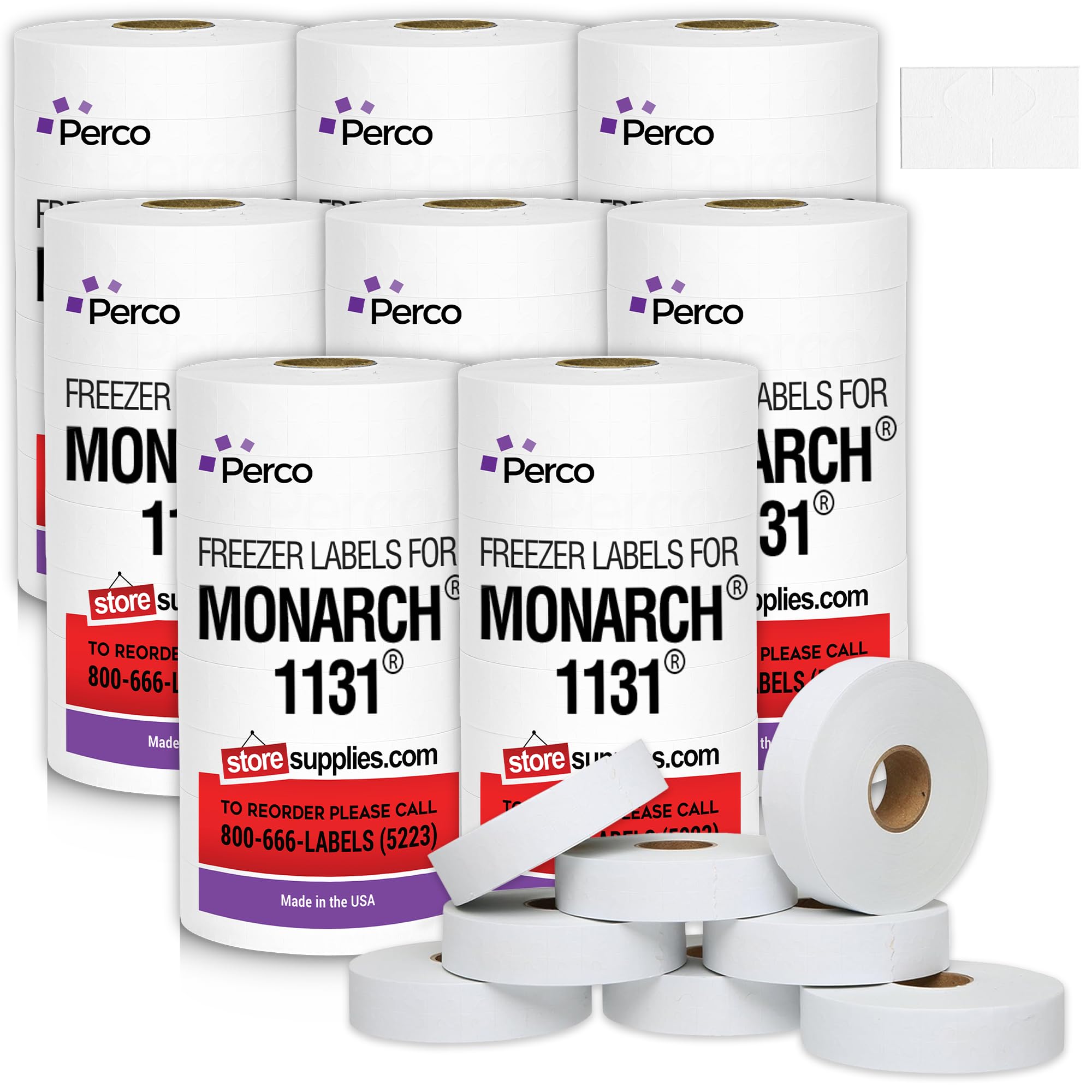 Perco Freezer Adhesives White Labels for Monarch 1131 Price Gun – 8 Sleeve, 160,000 Price Gun Labels