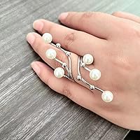 Vista 11 de Handmade Pearl Ring Stacking Pearl Statement Rings Adjustable Open Pearl Full Finger Ring Trendy Personality Pearl Cluster Jewelry for Women (B-gold)