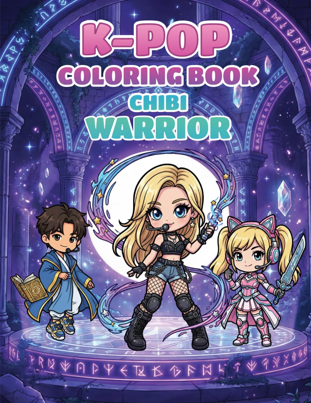 K-Pop Coloring Book Chibi Warrior: little Cute Music Idols in Fantasy Armor — Singing, Dancing, Battling & Posing | Relaxing Coloring for K-Pop Fans Bold and easy