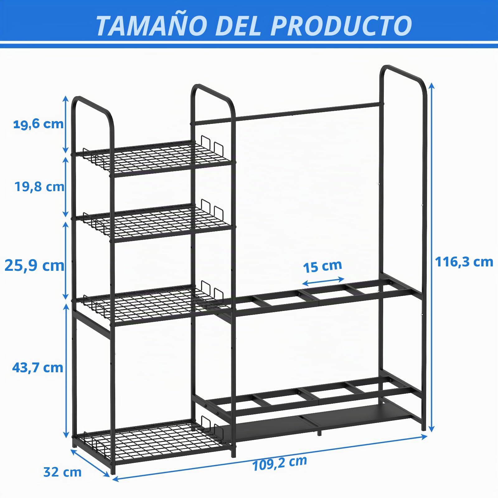 Estante de esquí independiente para garaje - Almacena 4 pares de esquís, soporte ajustable para botas de esquí, organiza esquís, botas, bastones, gafas, cascos y equipo, ideal para garaje, cobertizo