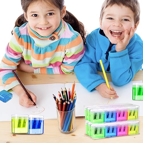 Miniatura 6 de OCHIDO Paquete de 60 sacapuntas a granel, suministros escolares, sacapuntas de doble agujero para niños, pequeños sacapuntas manual para escuela,
