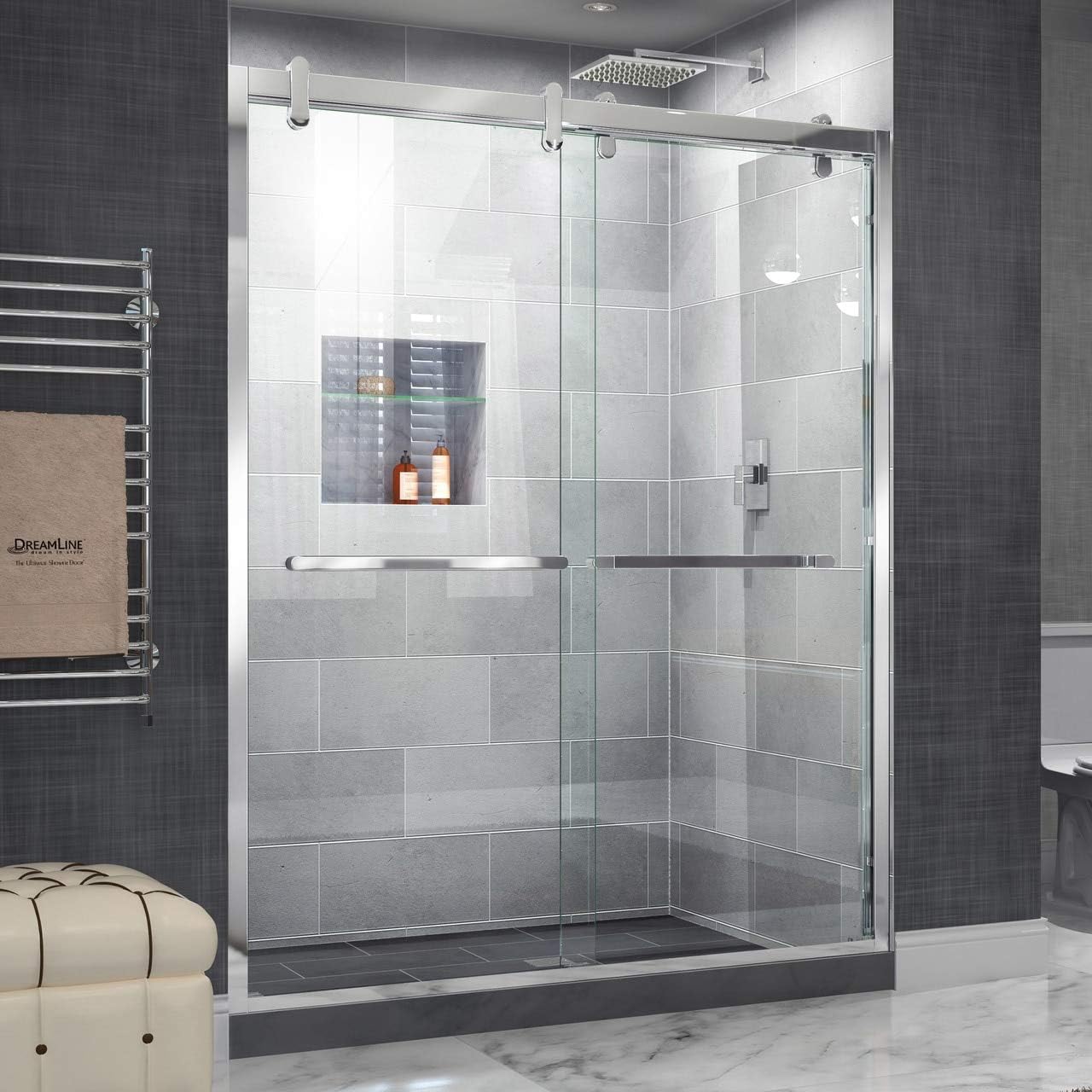Cavalier 60" Polished Stainless Steel Frameless Sliding Shower Door