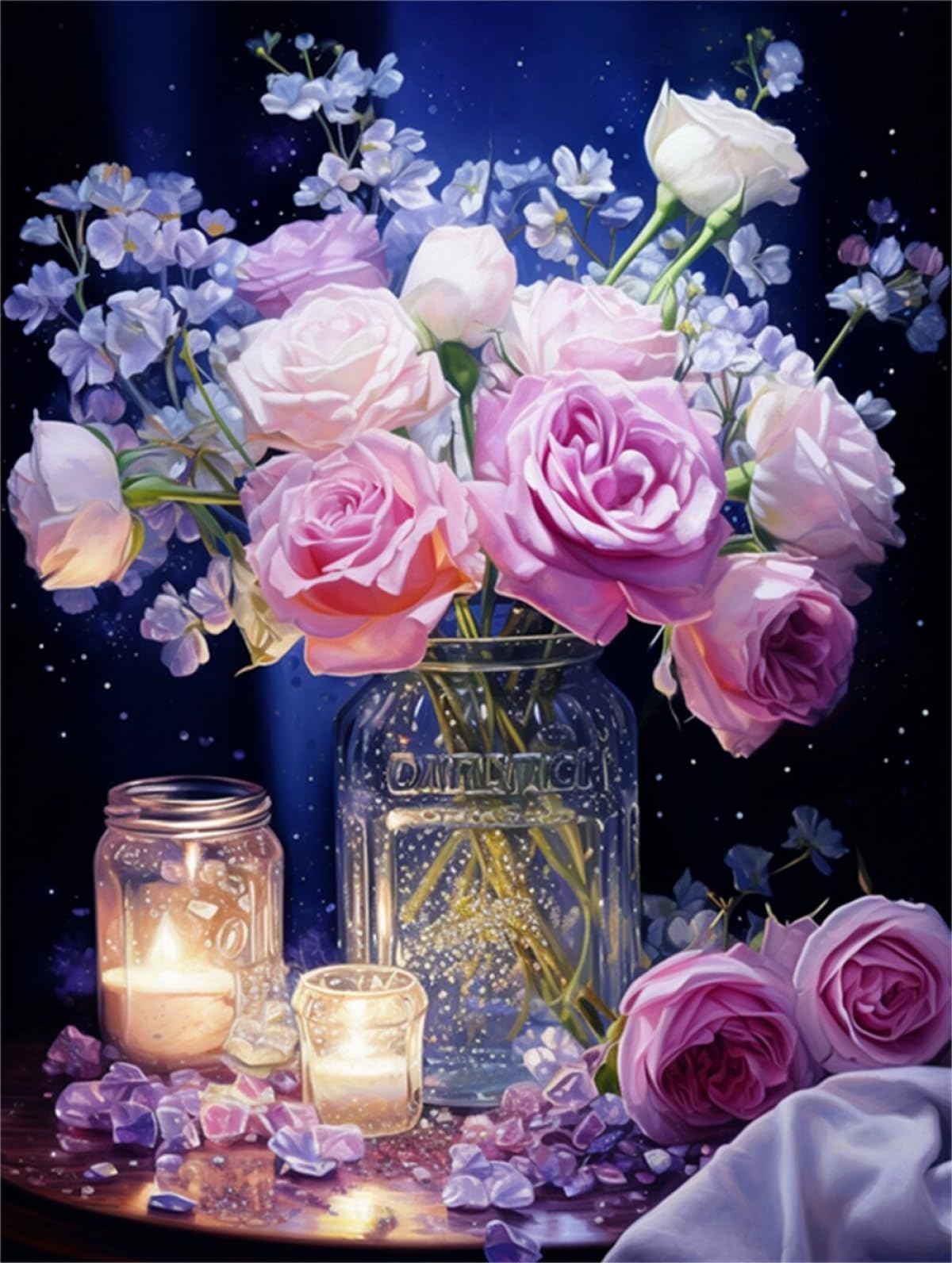 Taxpy 11CT Rosas Rosadas Diy Kit Punto De Cruz Flores De Fantasía Kits De Patrones De Punto De Cruz,Kit De Bordado Para Adultos Y Principiantes,Juego De Manualidades 80x100cm