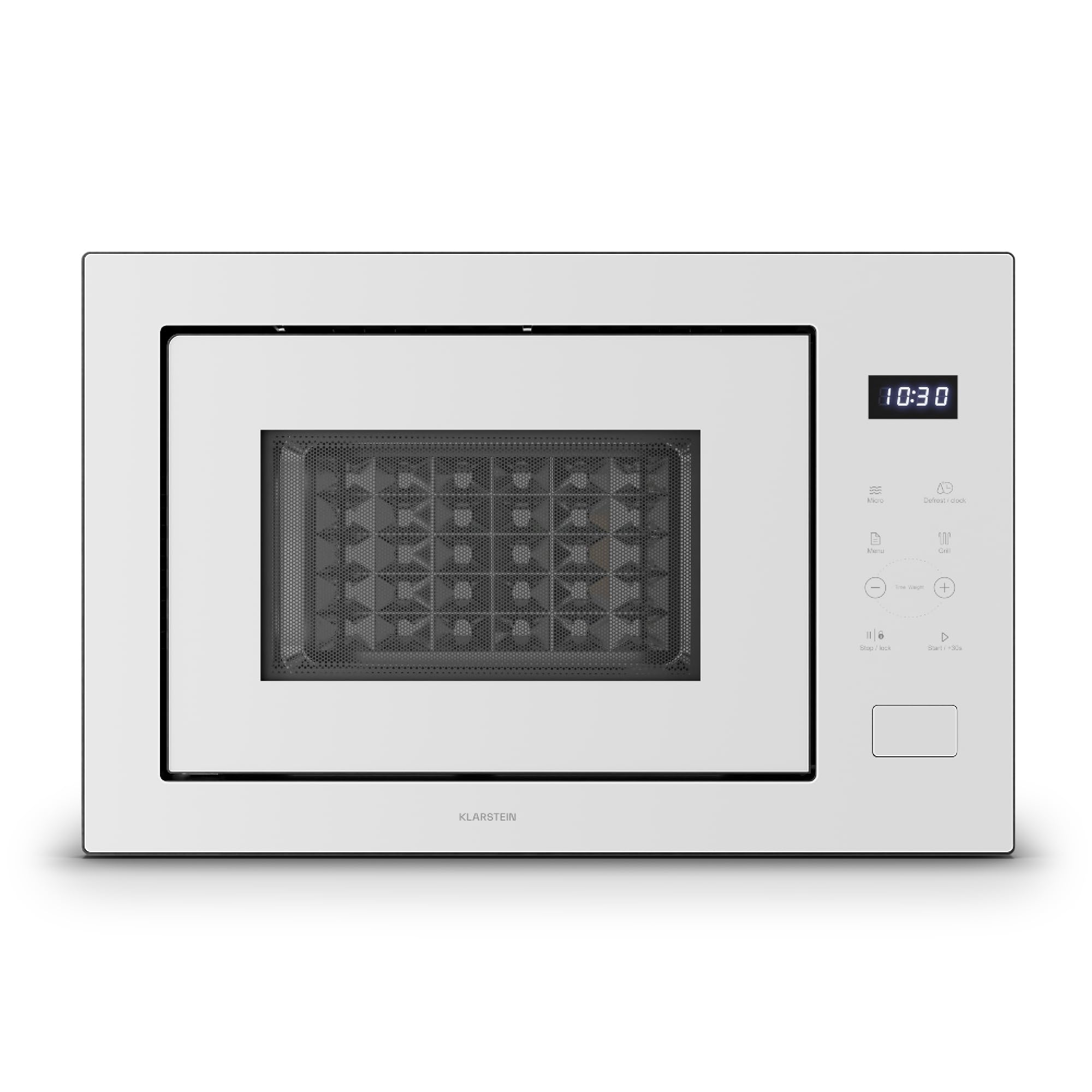 Klarstein Velaire do zabudowy mikrofalowej, 25 litrów z grillem - 850 W, grill 1200 W, 8 programów, sterowanie dotykowe, stal nierdzewna, taca 31,5 cm - do zabudowy w kuchence mikrofalowej, biała