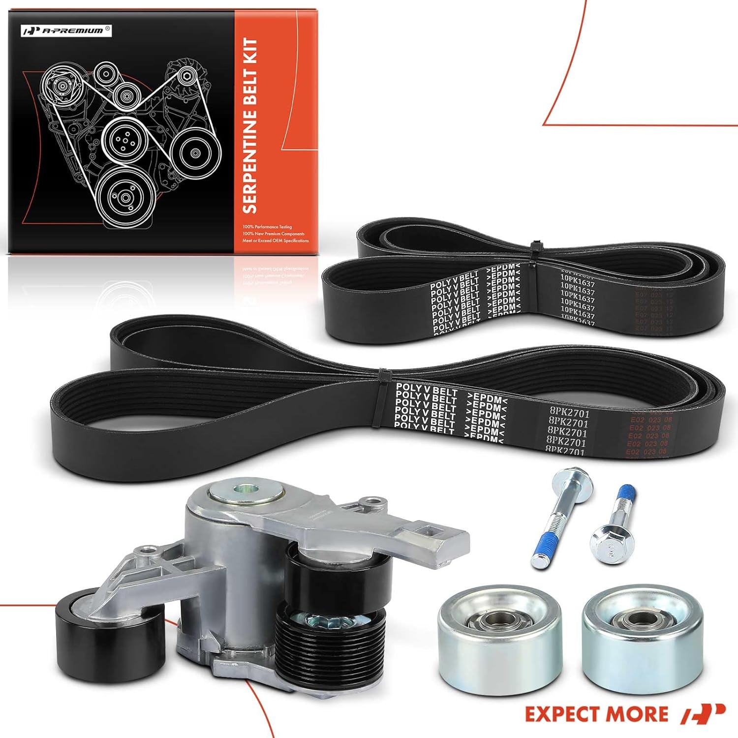 A-Premium Engine Serpentine Belt Drive Kit Compatible with Freightliner 122SD 2014-2019, Cascadia 2011-2018, Coronado & Western Star 4900FA, 4900SA, 5700XE, 6900XD, 4900EX - 14.0L 14.8L 15.6L