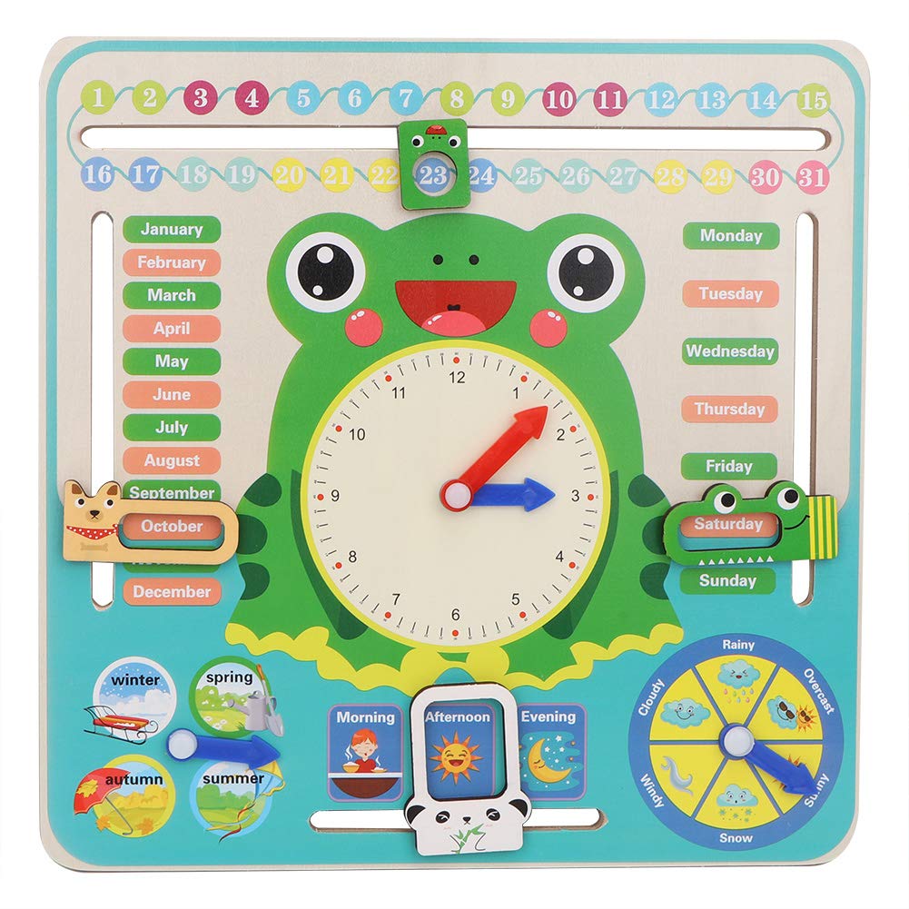 Uonlytech Calendrier Horloge En Bois – Apprendre Heure Et Date, 29,5 Cm, Dès 3 Ans