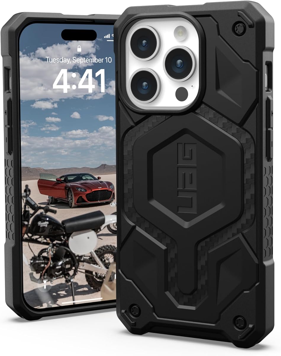 UAG Compatible with iPhone 15 Pro Case 6.1" Monarch Pro Carbon Fiber Built-in Magnet Compatible with MagSafe Charging Premium Rugged MIL-STD Dropproof Protective Cover