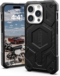 URBAN Armor Gear Monarch Pro Schutzhülle kompatibel mit Apple iPhone 15 Pro Hülle [Wireless Charging/Magnetische Aufladung kompatibel, 5-Schichten Schutz] Carbon Fiber