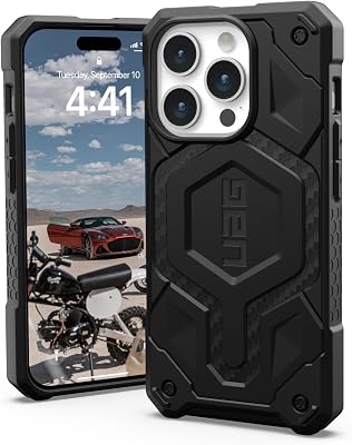 URBAN Armor Gear Monarch Pro Schutzhülle kompatibel mit Apple iPhone 15 Pro Hülle [Wireless Charging/Magnetische Aufladung kompatibel, 5-Schichten Schutz] Carbon Fiber