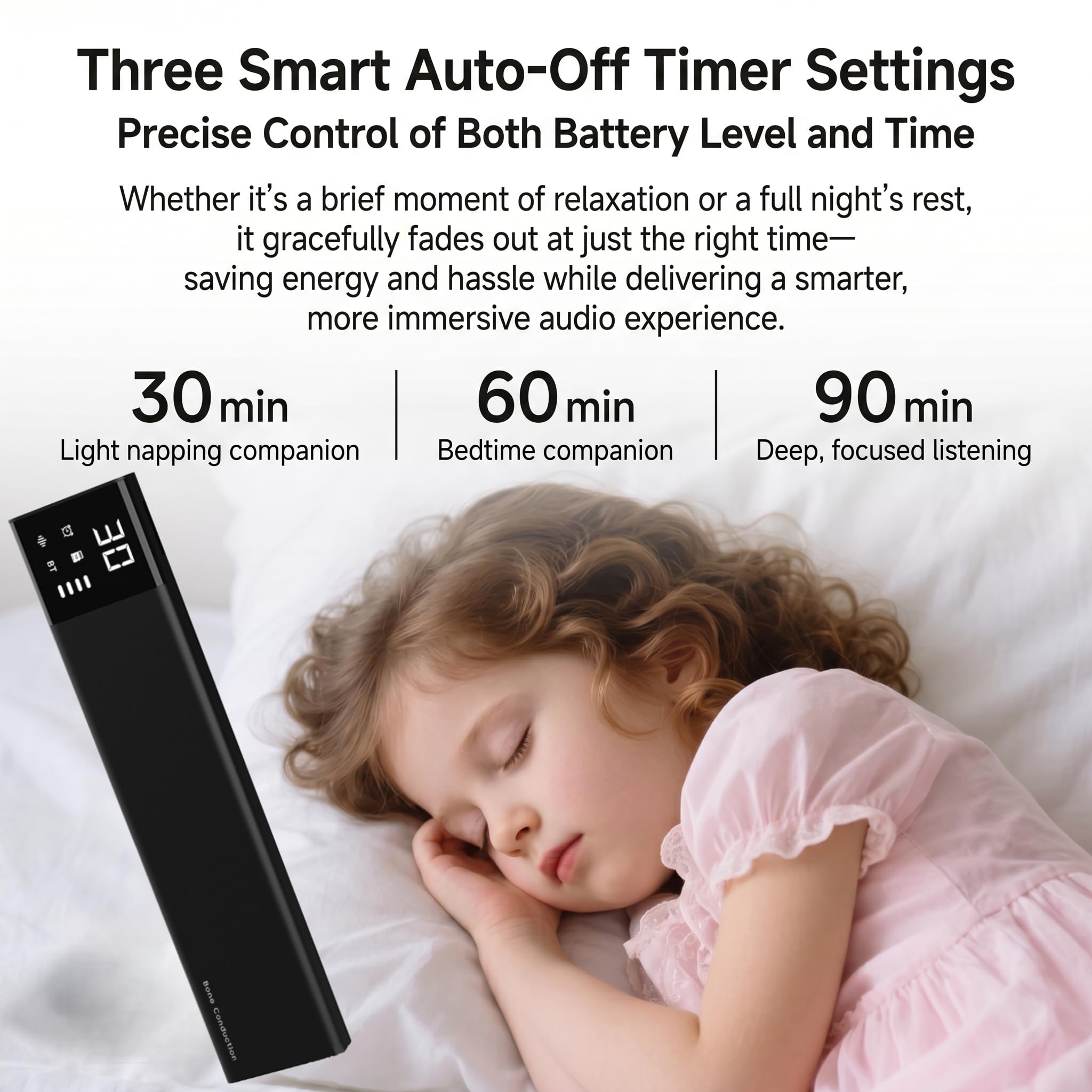 Timer di Rumore Bianco, Mini Altoparlante Bluetooth A Conduzione Ossea | Altoparlante a cuscino Bluetooth, 36 suoni rilassanti, display integrato, 650 mAh, Cuffie Per Podcast E Audiolibri