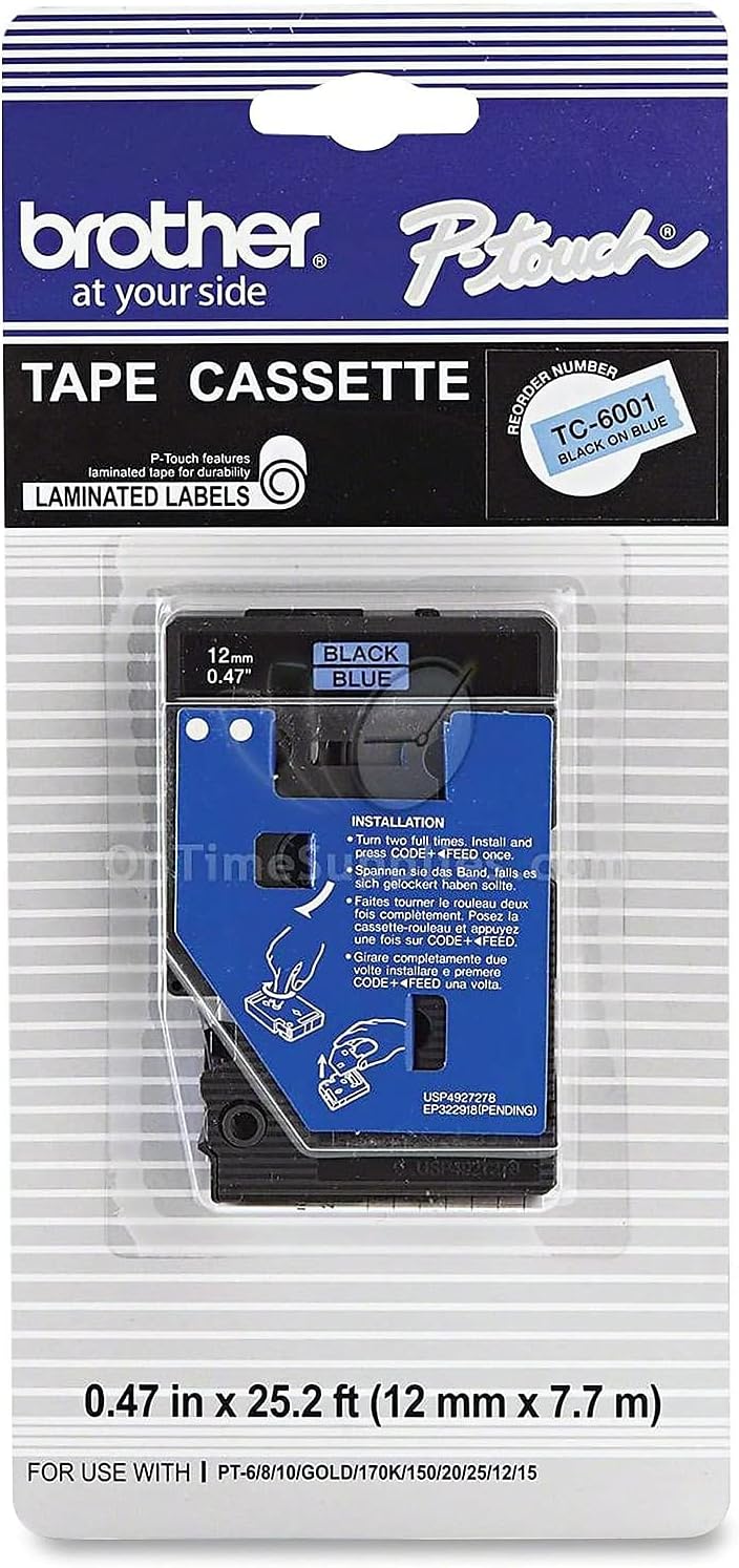 Brother Printer Brother TC6001 1/2" Black on Blue P-touch Tape