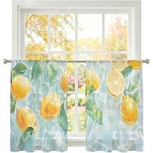Sheer Curtains Yellow Lemon 2 Panel Set Light Filtering Window Drapes Summer Fruit Blue Clear Water Semi Privacy Sheer Curtains for Living Room Bedroom Home Decor 52x45 in