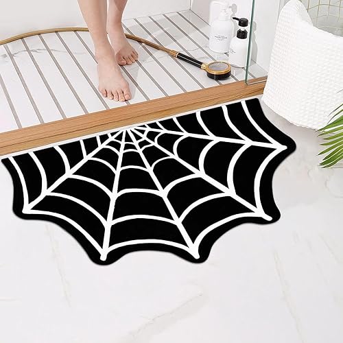 Miniatura 2 de Alfombras de baño de Halloween para baño, tela de araña de Halloween, absorbente y antideslizante, bonita alfombra de ducha, lavable y suave para