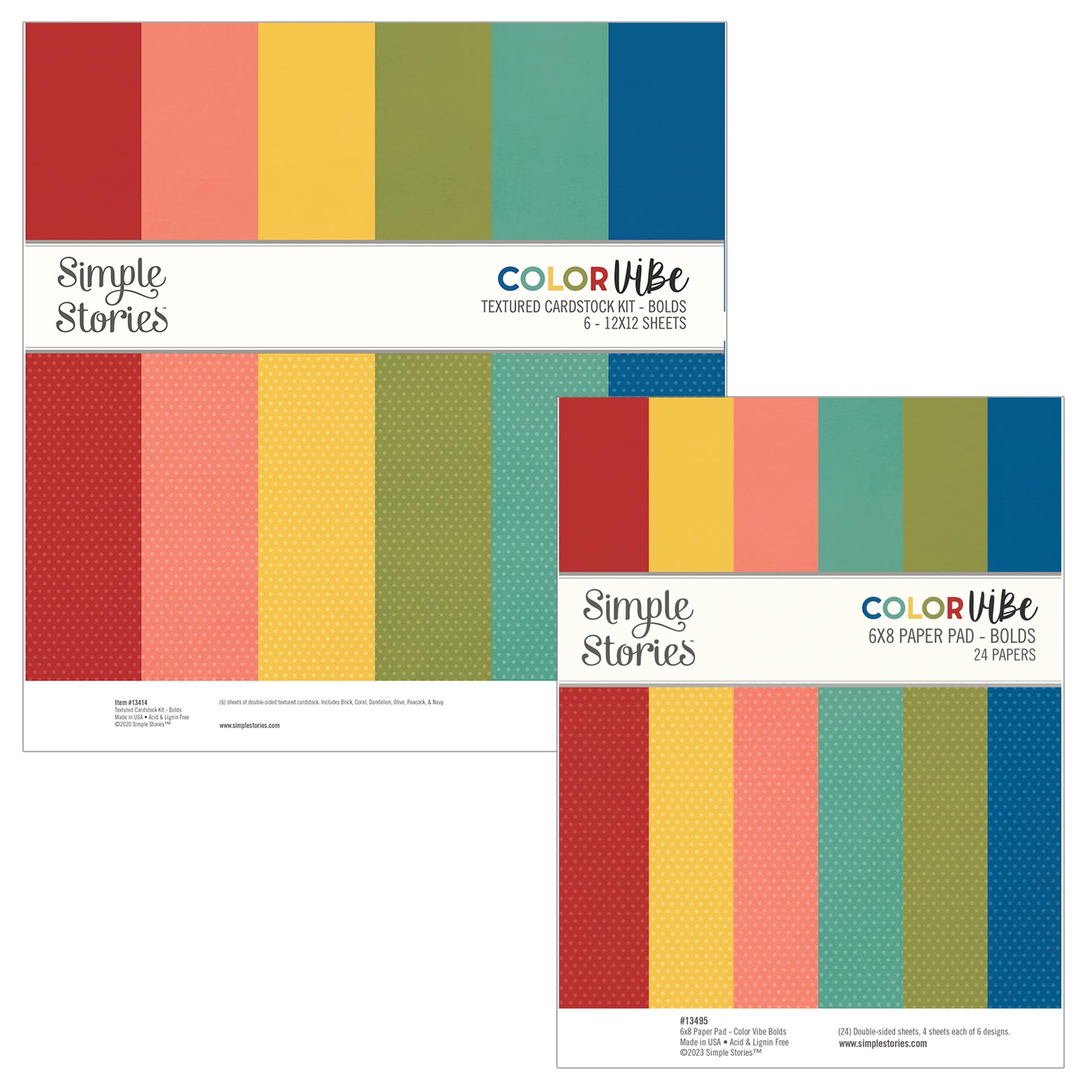 New Hampshire CraftworksSimple Stories Color Vibe Bolds Set - Collector’s Designer Pack with 12x12 Paper Pad and 6x8 Paper Pad