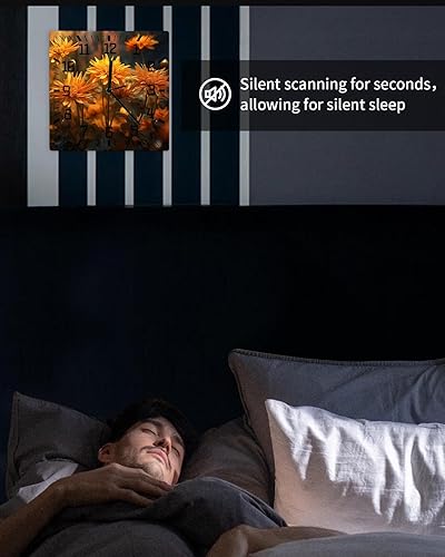 Miniatura 6 de Yellow Flower Wooden Wall Clock Silent Non Ticking, Daisy Floral Rustic Farmhouse Square Wall Clock Battery Operated, Decor Clock for Home Office,