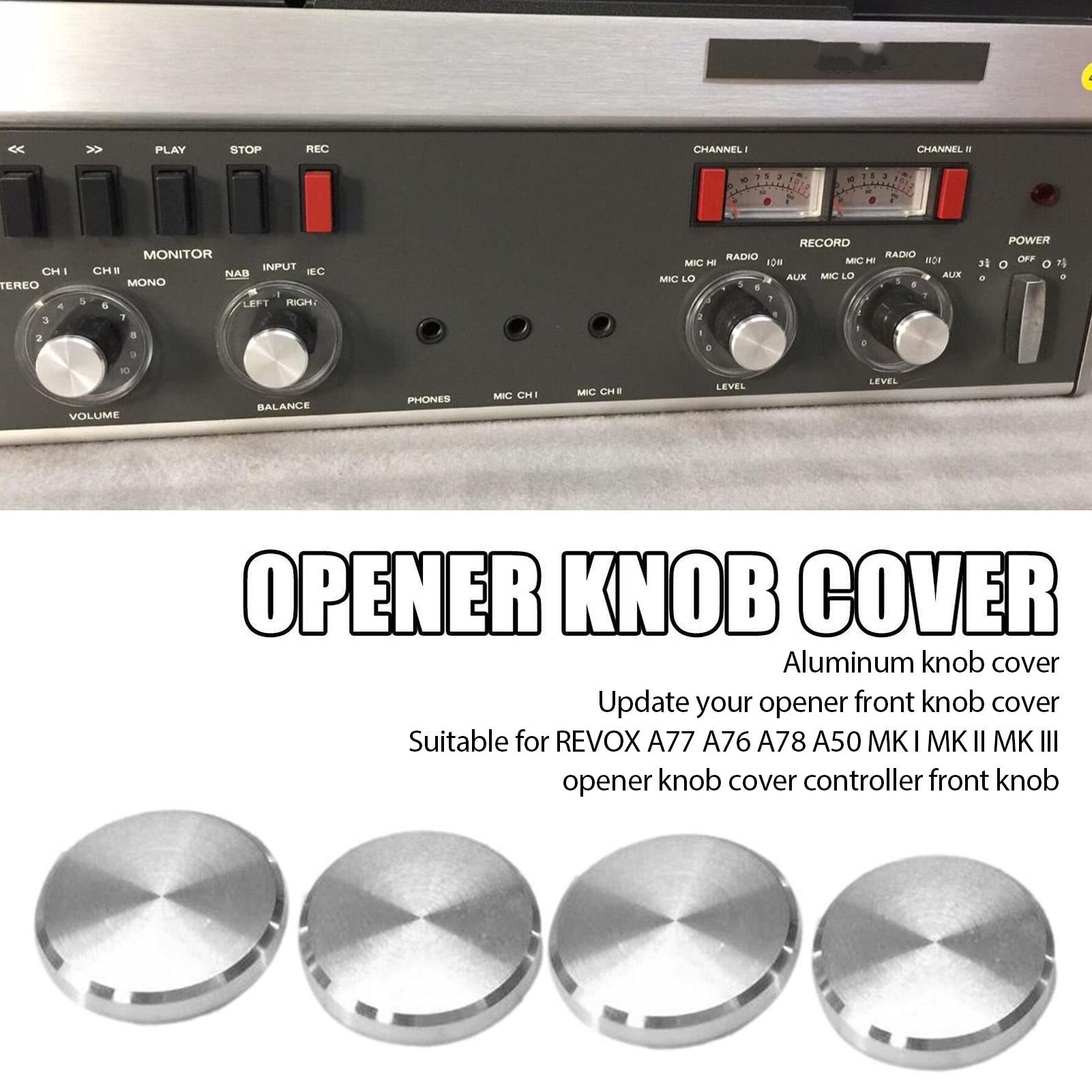 4 Pezzi Copri Manopola Apri in Metallo, Copri Manopola Anteriore in Lega di Alluminio, Accessori Copertura Manopola Anteriore per REVOX A77 A76 A78 A50 MK I MK II MK III