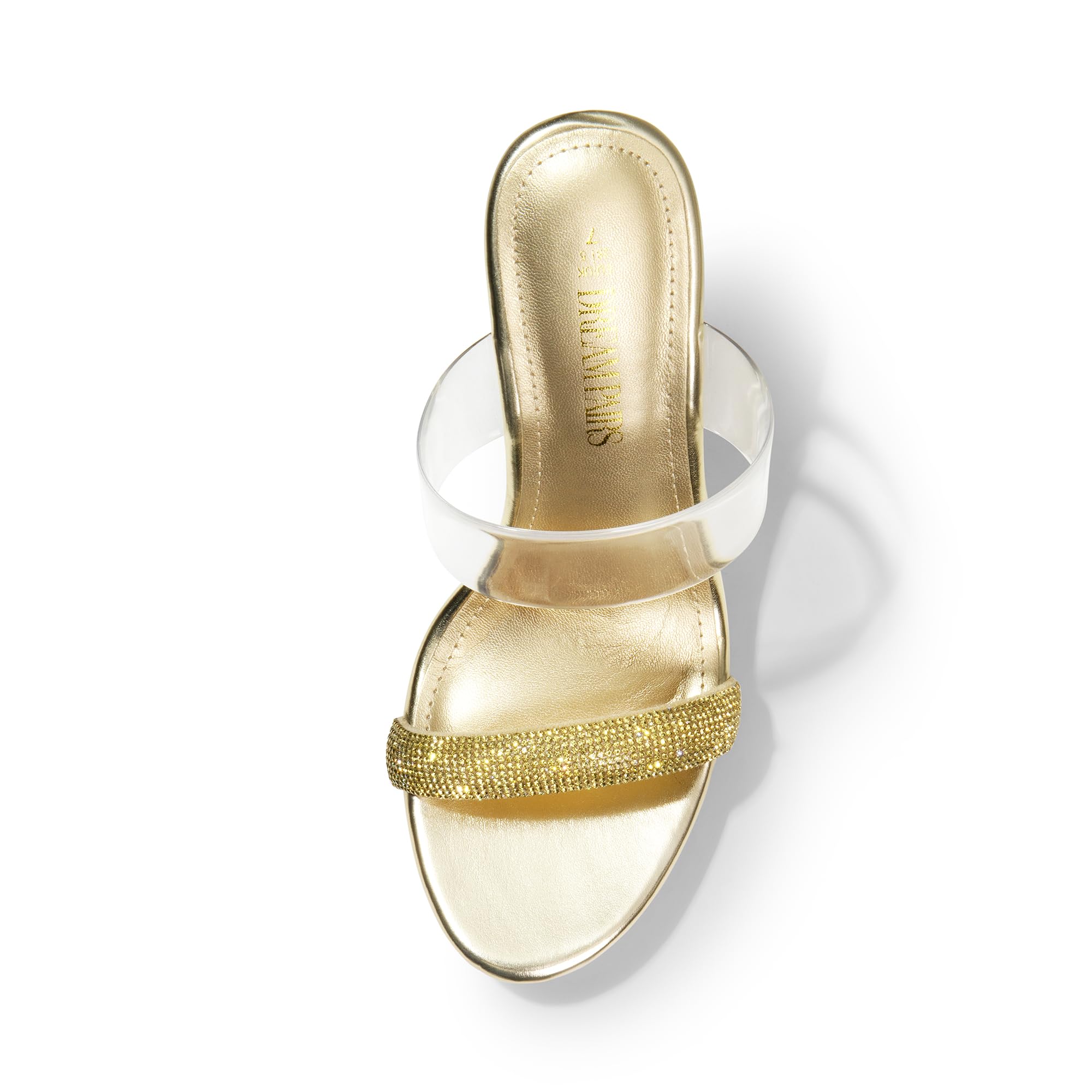 DREAM PAIRS Women's Clear Two Strap Open Toe High Heels Block Chunky Slip on Platform Comfortable Dress Heeled Sandals,Size numeric_7_point_5,Black-Rhinestone,DHS217: 7.5 Gold-rhinestone