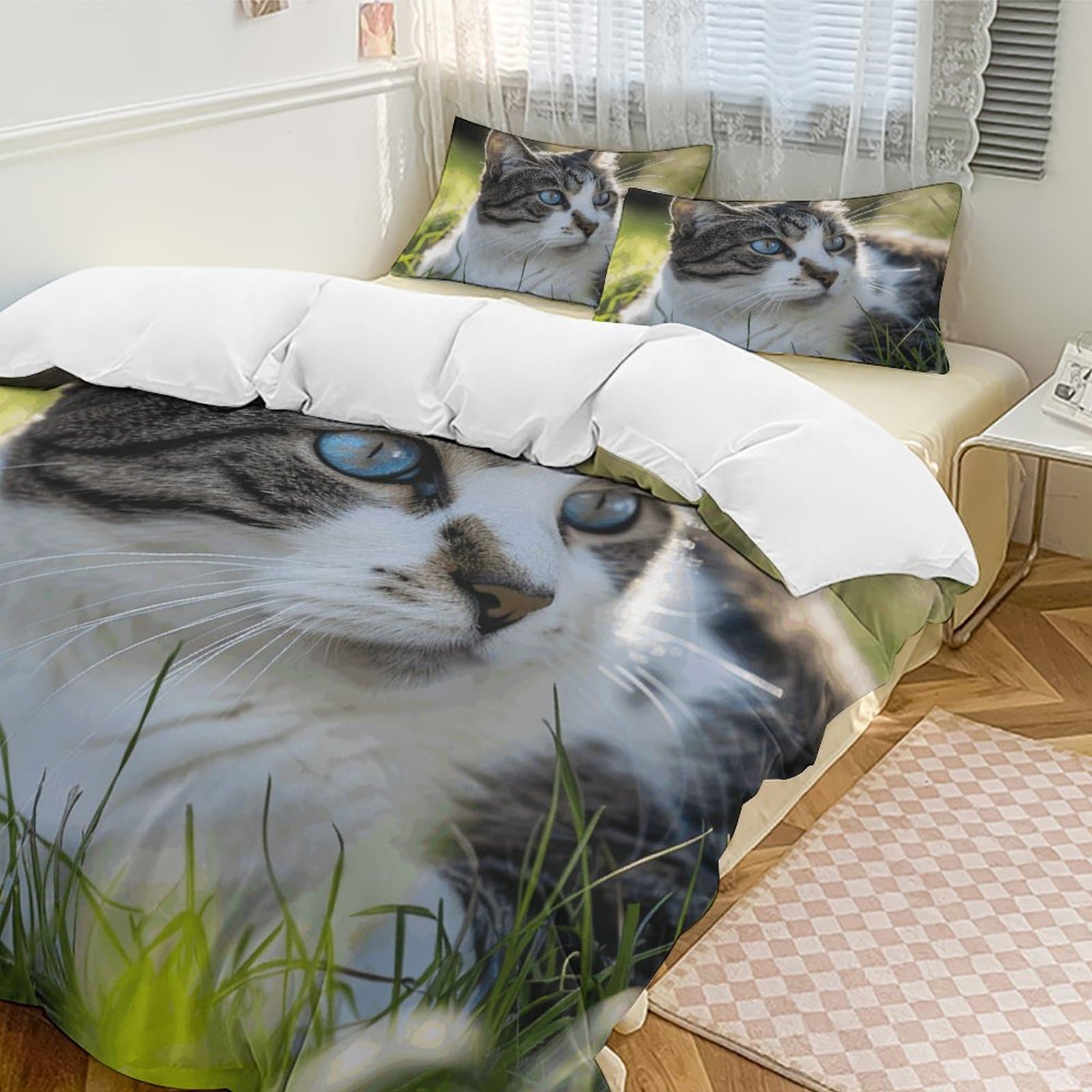 Parure de lit chat gris en microfibre anti-plis douce et légère avec 2 taies d'oreiller 228cm