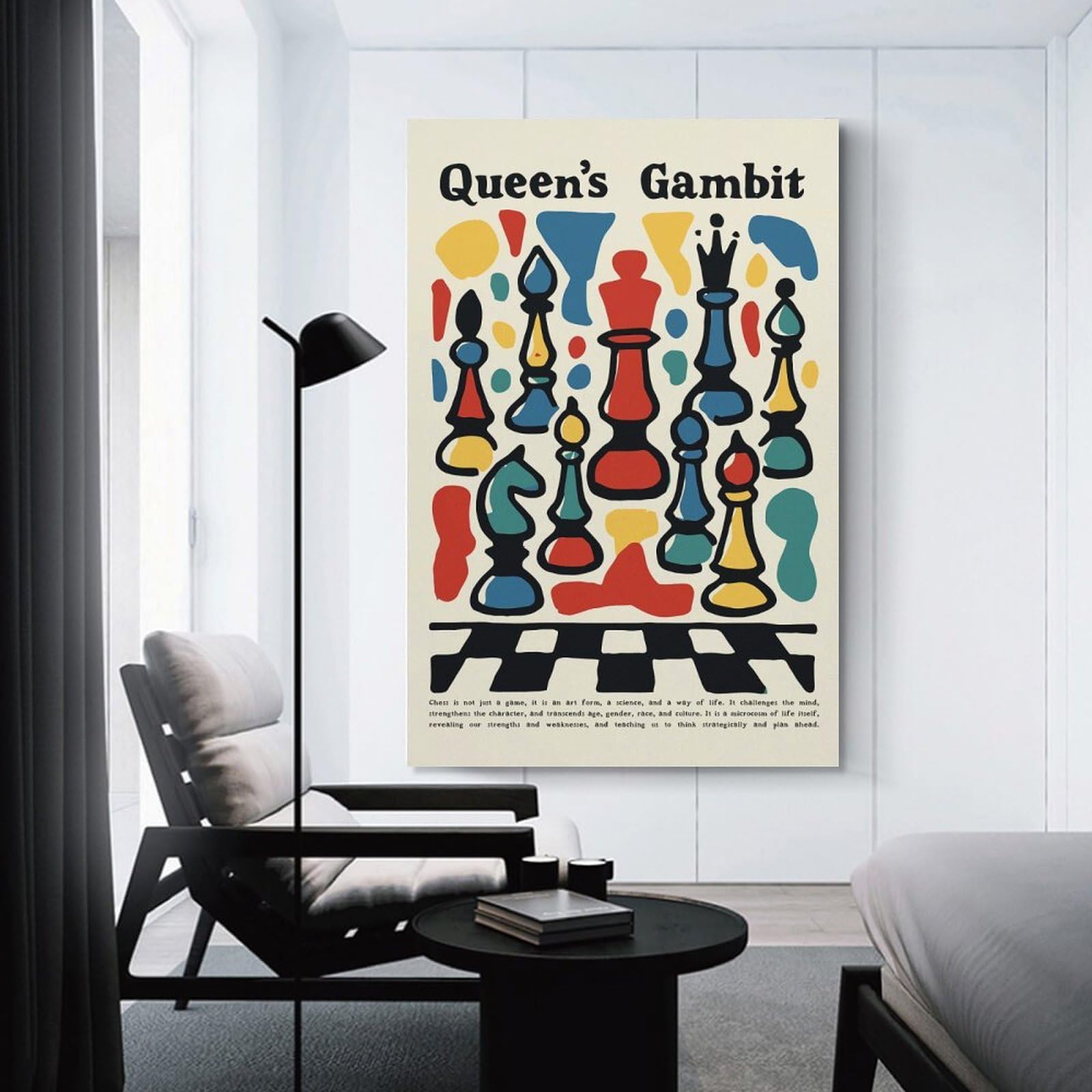 Junmoney Queens Gambit Chess Art Hanging Wall Art, 08x12inch(20x30cm), for Gallery Wall Decor And Room Displays, Home Wall Art for Statement Displays