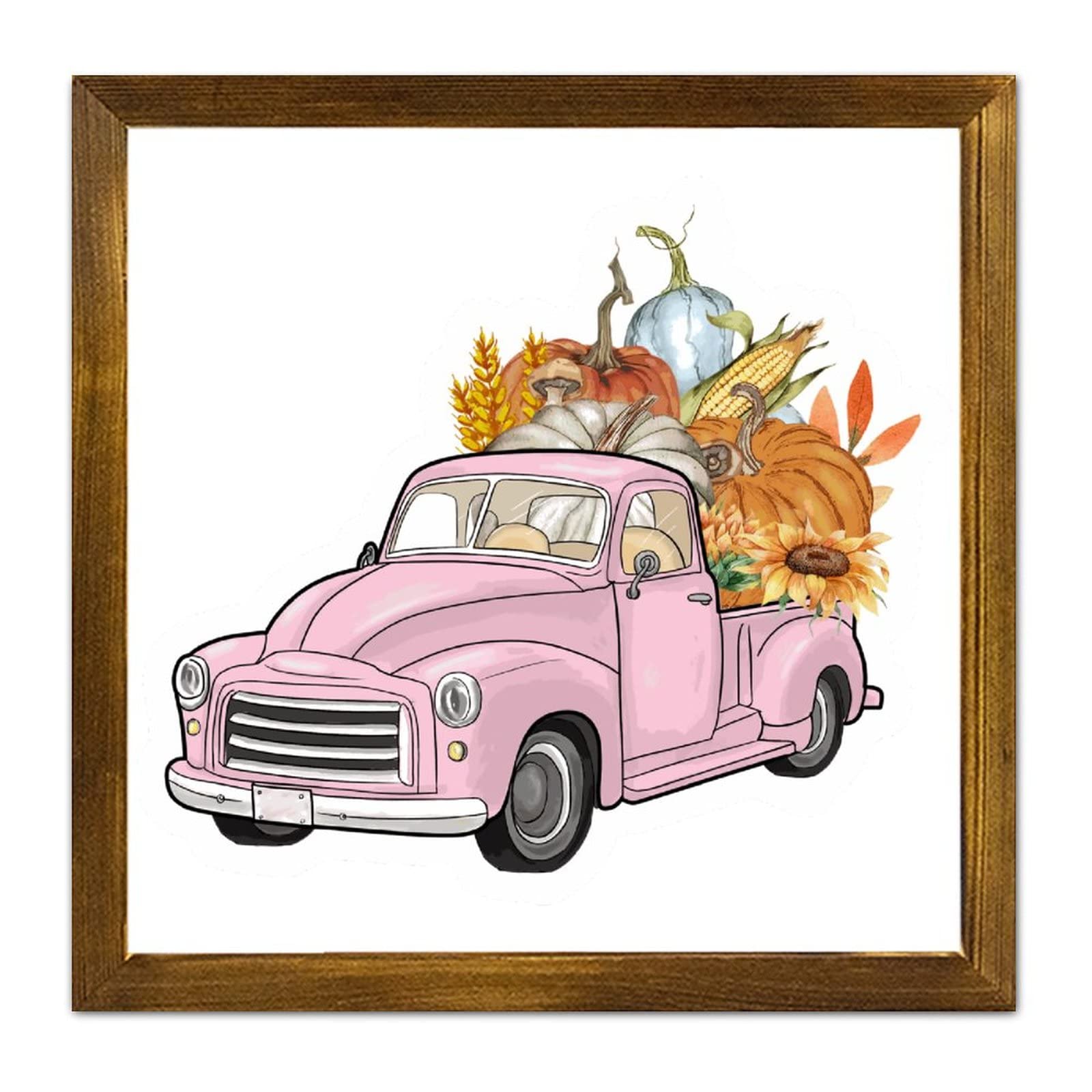 Panneau bois rose Happy Fall Pumpkin avec cadre rustique pour décoration de salon