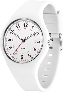 findtime 의료 전문가를 위한 간호사 시계, 여성용 간호사 시계, 읽기 쉬운 초박형 아날로그 방수 손목 시계, 부드러운 실리콘 밴드, 밀리터리 타임 초침