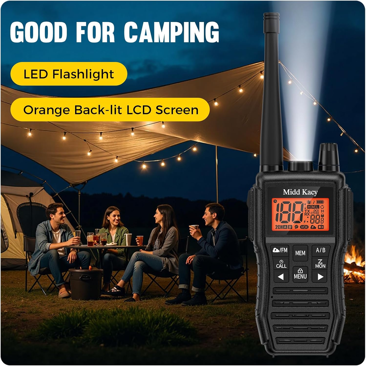 Midd Kacy MK208 Two Way Radio,Walkie Talkies, GMRS Walkie Talkies Long Range with 61 Channels,121 Privacy Codes,New Flashlight,MEM,IP55 Waterproof,SOS,NOAA Weather Alerts,VOX-Black,2 Pack
