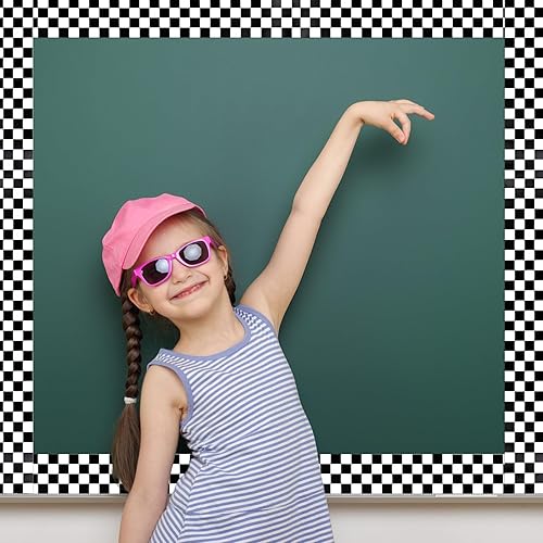 Miniatura 5 de Bordes de tablón de anuncios a cuadros de 98.4 pies, 3 rollos de tablero de anuncios de ajedrez blanco y negro para tablón de anuncios para la