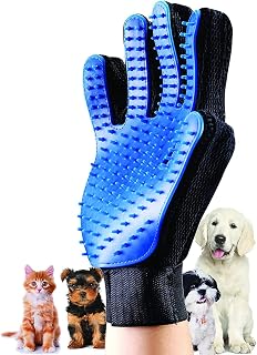 Massage Gloves for Dogs and Cats - Rubber Pet Hair Cleaning (Black/Blue)