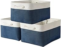 TheWarmHome Collapsible Storage Bins Large 3-Pack 16x12x8 Inch - Fabric Shelf Baskets with Handles for Toys, Closet, Clothes Organizing (White & Jean Blue)