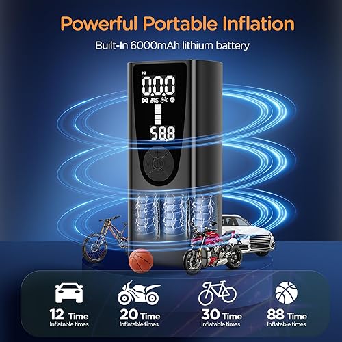 Miniatura 2 de Inflador de neumáticos, compresor de aire portátil, bomba de aire portátil de 150 PSI para neumáticos de automóvil con indicador de presión preciso,