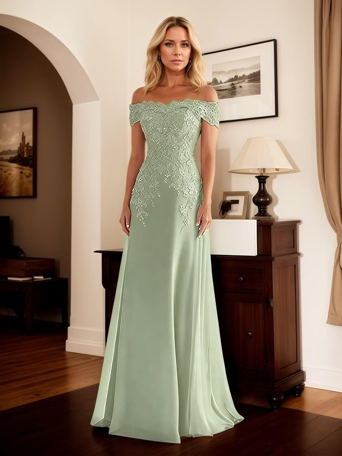 Chiffon Mother of The Bride Dresses for Wedding 2025 Lace Applique Prom Dress Off Shoulder Formal Evening Gowns - Image 2