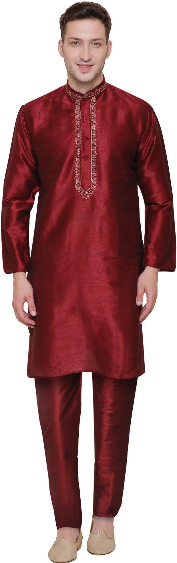 Kurta Pajama Set Men's Indian Ethnic Wedding Party Dress Art Silk