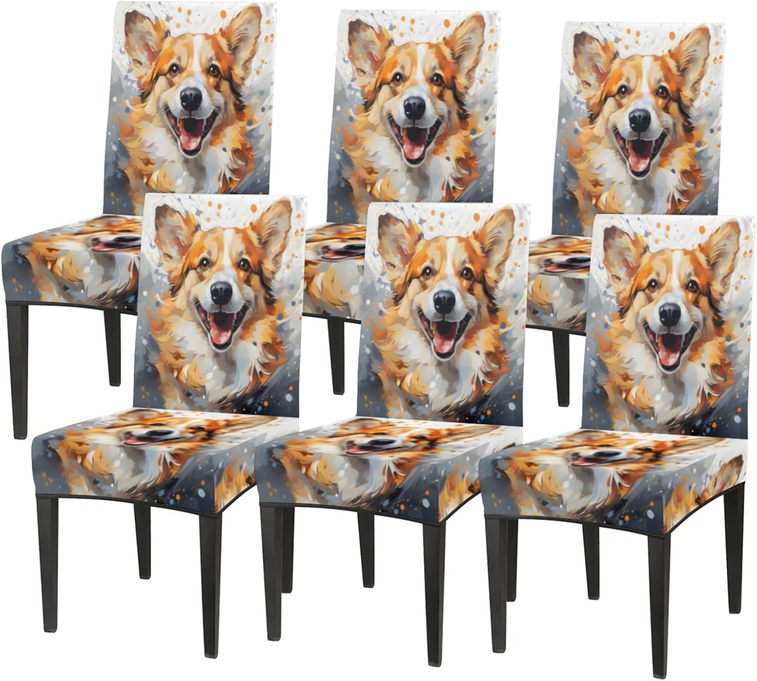 QsirBC Watercolor Dog Cute Stretch Dining Room Chair Covers Set of 4 Chair Slipcovers Removable Washable Kitchen Seat Covers Chair Protectors for Hotel Party Wedding