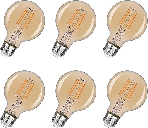 Bombilla Edison G25 vintage, bombillas LED de globo con base E26, 5 W equivalentes a 40 W, vidrio ámbar de 2500 K, lámpara de filamento LED