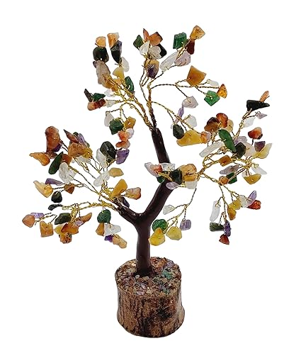 ARTISKRITI Seven Chakra Gemstone Crystal Bonsai Money Tree for Good Luck, Wealth & Prosperity Home Office D cor Spiritual Gift | Multicolor Chakra Tree