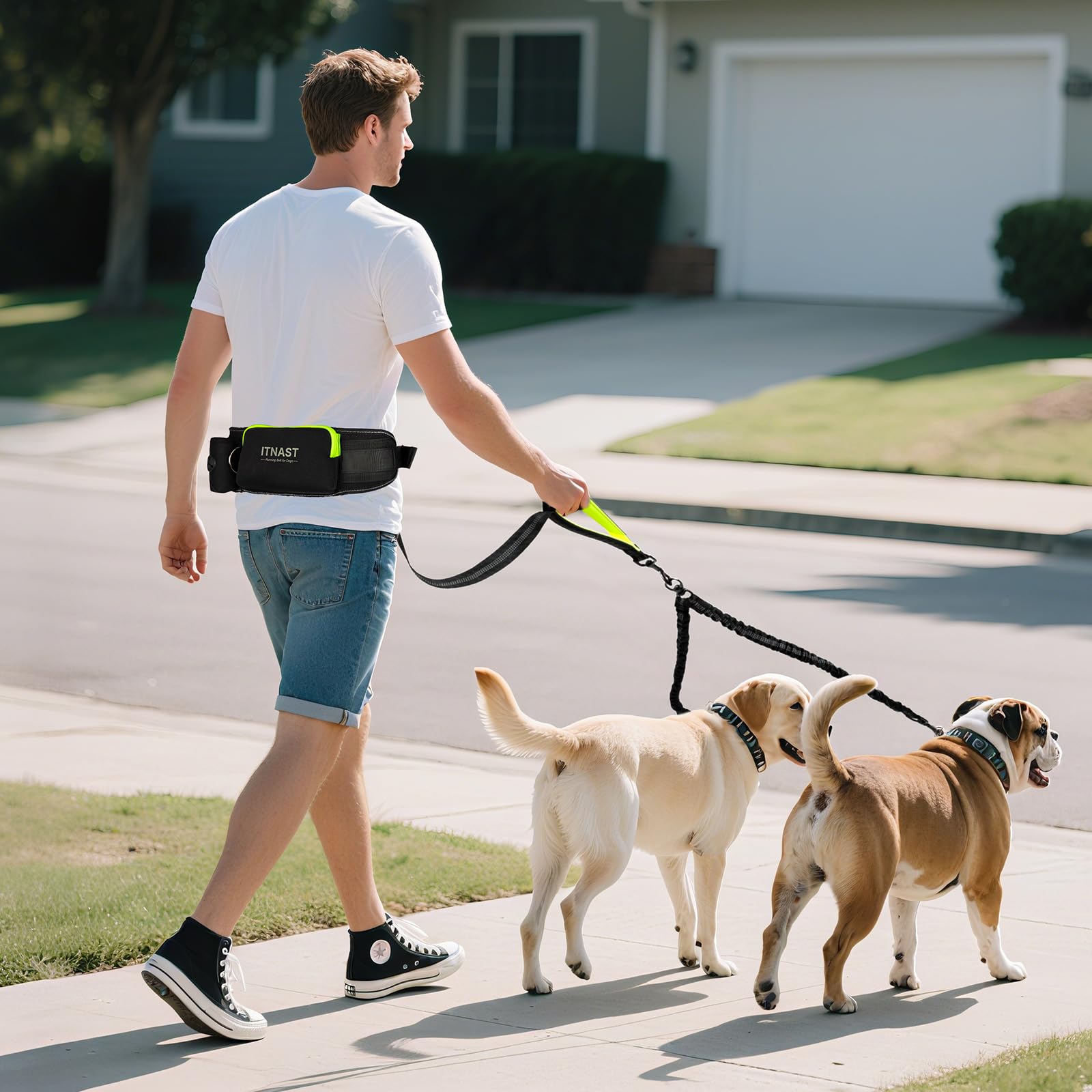 Correa de perro manos libres para 2 perros, correa elástica acolchada para correr con costuras reflectantes para caminar, trotar, correr, senderismo y entrenamiento de perros