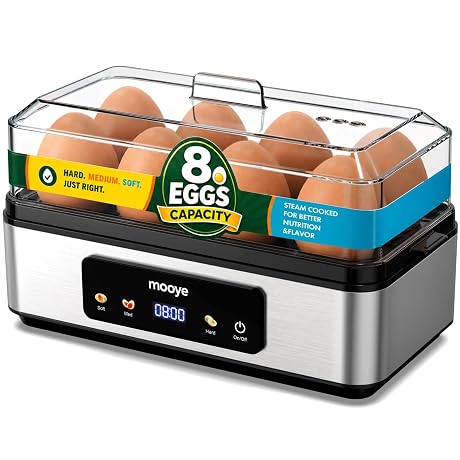 Mooye Rapid Egg Cooker for Hard Boiled Eggs, Electric Egg Steamer 3 IN 1 Soft Medium Hard Boiled, Egg Maker with Auto Shut-Off, Egg Boiler for Kitchen Breakfast & Fitness, BPA-Free, Holds 8 Eggs
