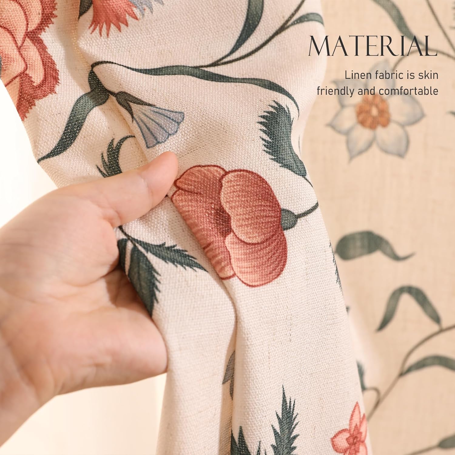 ISAENNE French Linen Semi Blackout Curtains with Grommets,Pink Floral Western Decor Curtain for Kitchen Bedroom Living Room Dining Room Window,2 Panels 53 Inches Wide by 94 Inches Long -Daffy