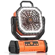 Portable Rechargeable Fan 20000mAh,Cordless Battery Powered Camping Fan with LED Light& Remote,4 Speeds Wind,Timer,Oscillating Fans for Travel Tent,Rv Camping Essentials (Orange)