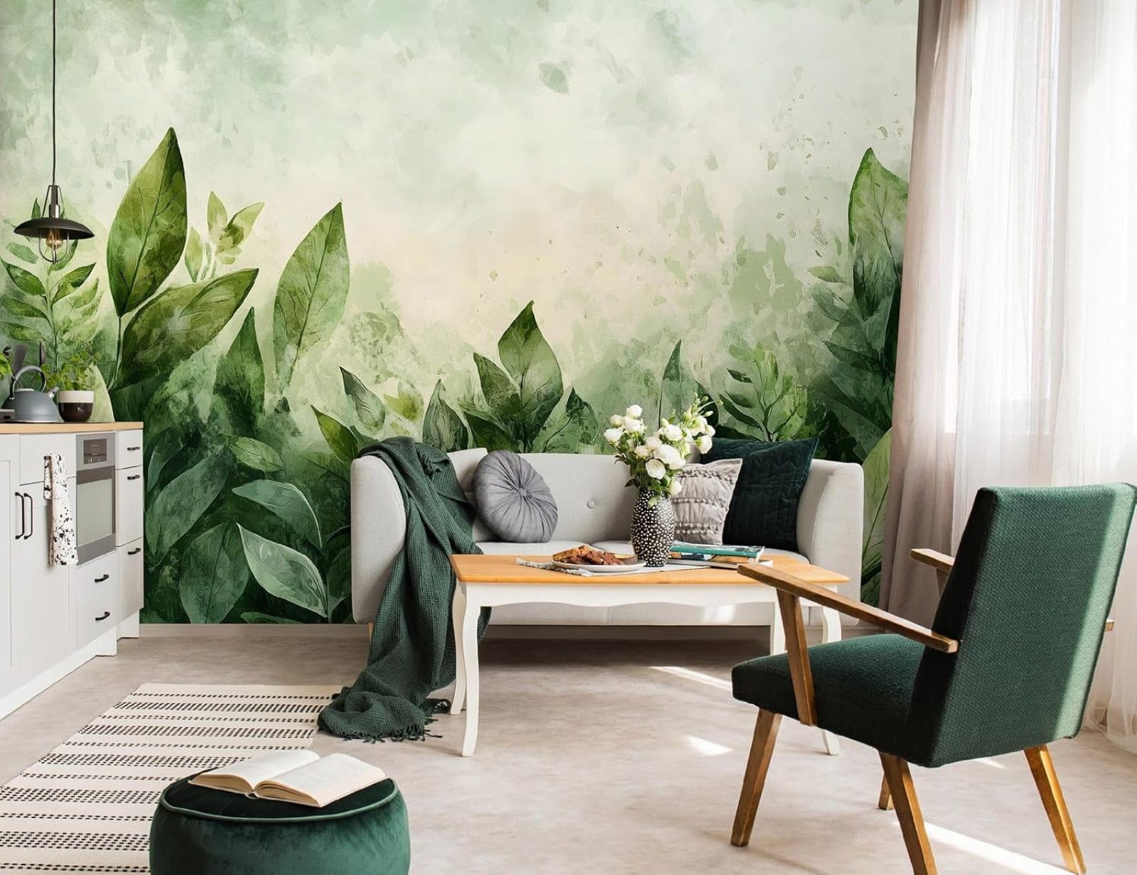 Kfjhgbdshhj 3D Mural Photo Mural-Wallpaper Leaves - For Living Room Bedroom - 3D Effect - Natural Tropical,300Cmx210cm Poster - Wall Sticker - Frameless Picture