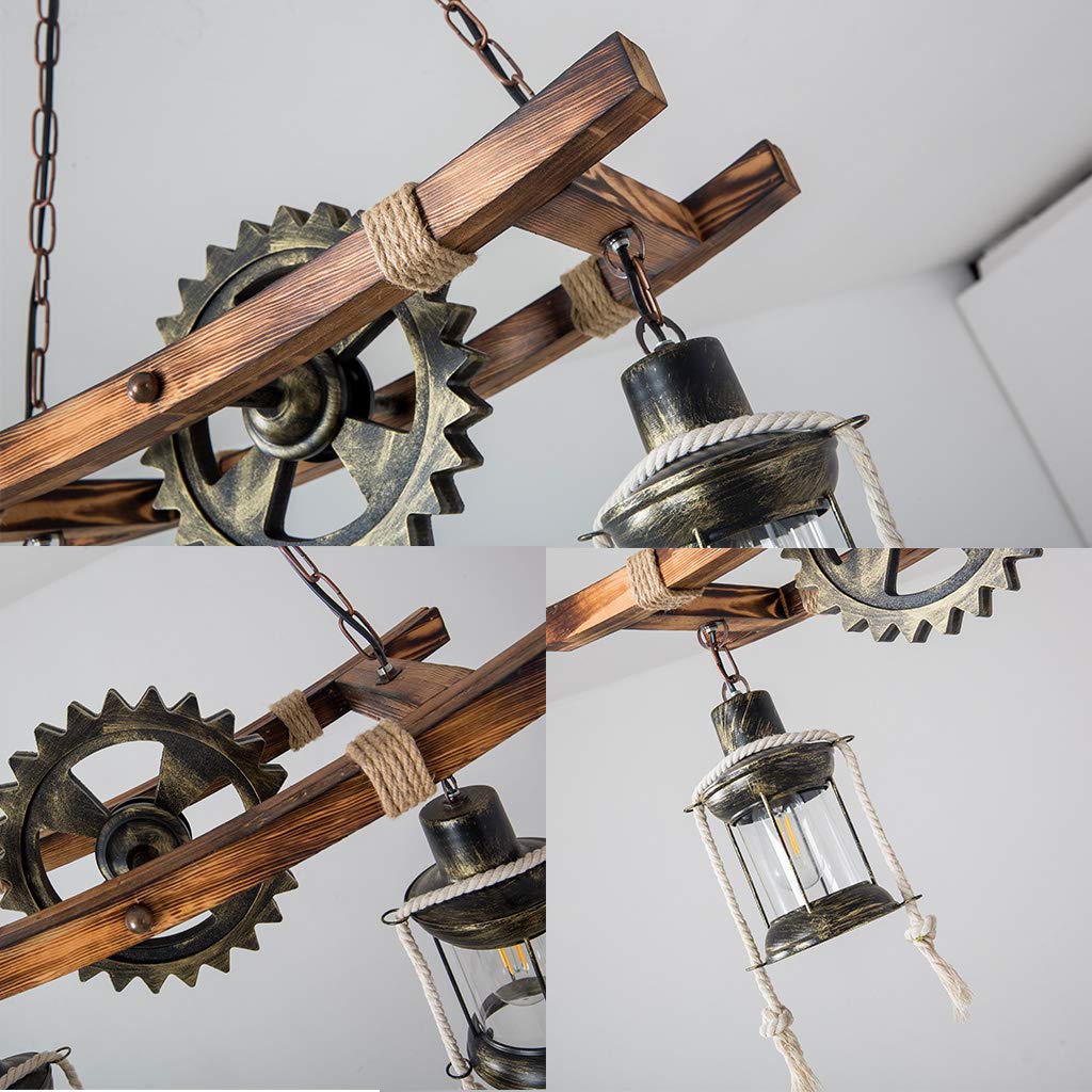 Lustres E27 Vintage Pendentif Chêne Clair Salle À Manger Lampe Suspension Industrielle Metal Gear En Fer Forgé Plafond Rétro Lampe Suspendue Chambre Lampe Maison En Bambou Lumière Vivante Chambre Café