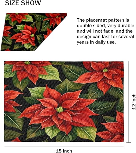 Miniatura 4 de Juego de 4 manteles individuales de Navidad con diseño de flor de pascua, lavables, impermeables, para decoración de mesa de comedor, 18 x 12