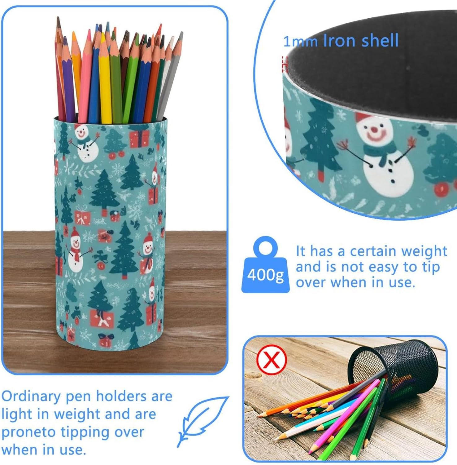 Colorful Christmas-212 Iron Sheet Music pen holder for Desktop Stationery Organizers and Accessories Makeup Brush Holder for Office, School(5.8 x 2.9 Inches) image 3