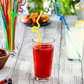 Comfy Package [200 Pack] Flexible Disposable Plastic Drinking Straws - 7.75High - Assorted Colors Striped (Assorted Colors - 10.02)