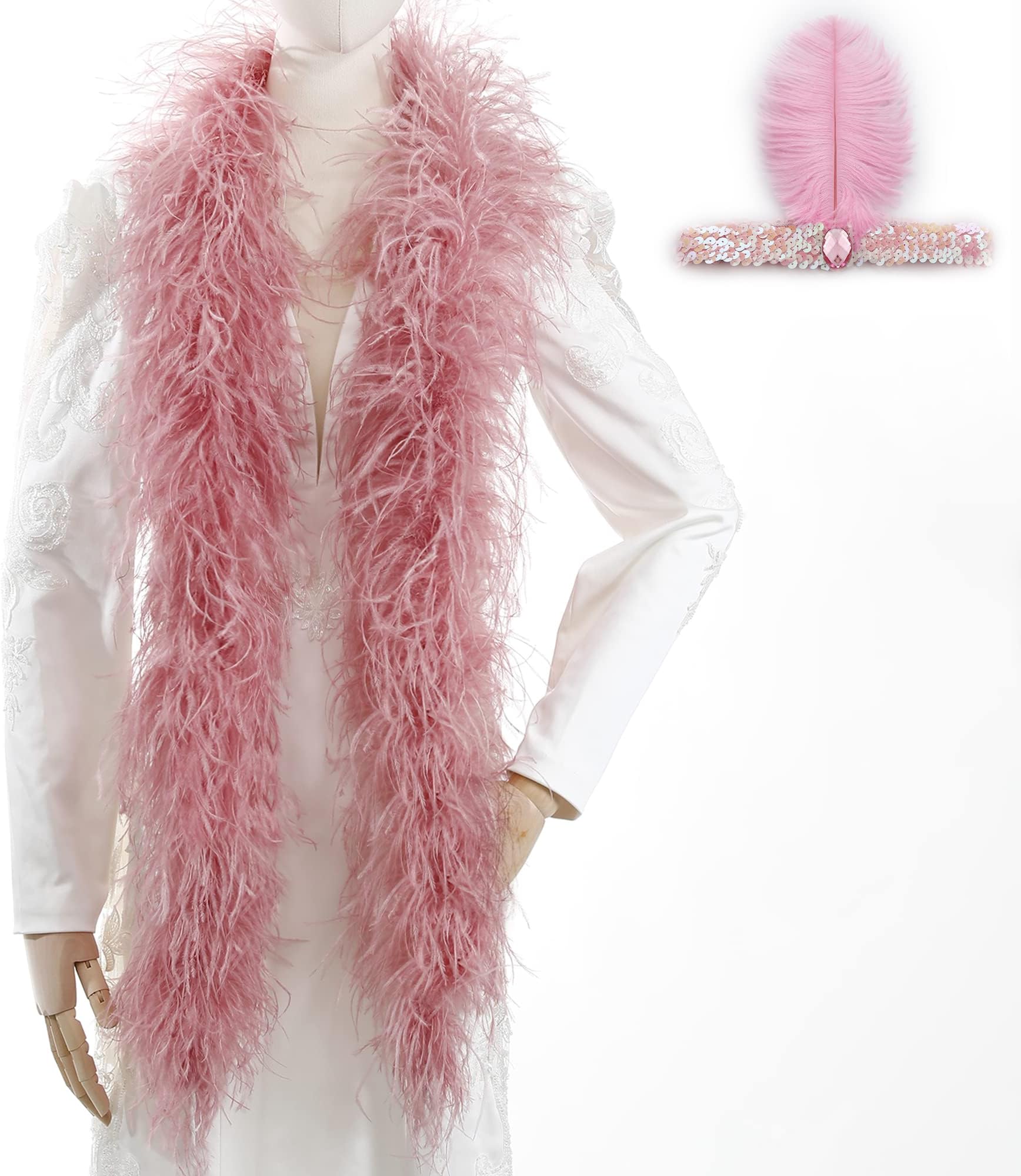 Soarer ピンクダチョウフェザーボア – パーティー、DIY制作、衣類装飾用の2ヤード3層ロングボア(ロータスピンク)