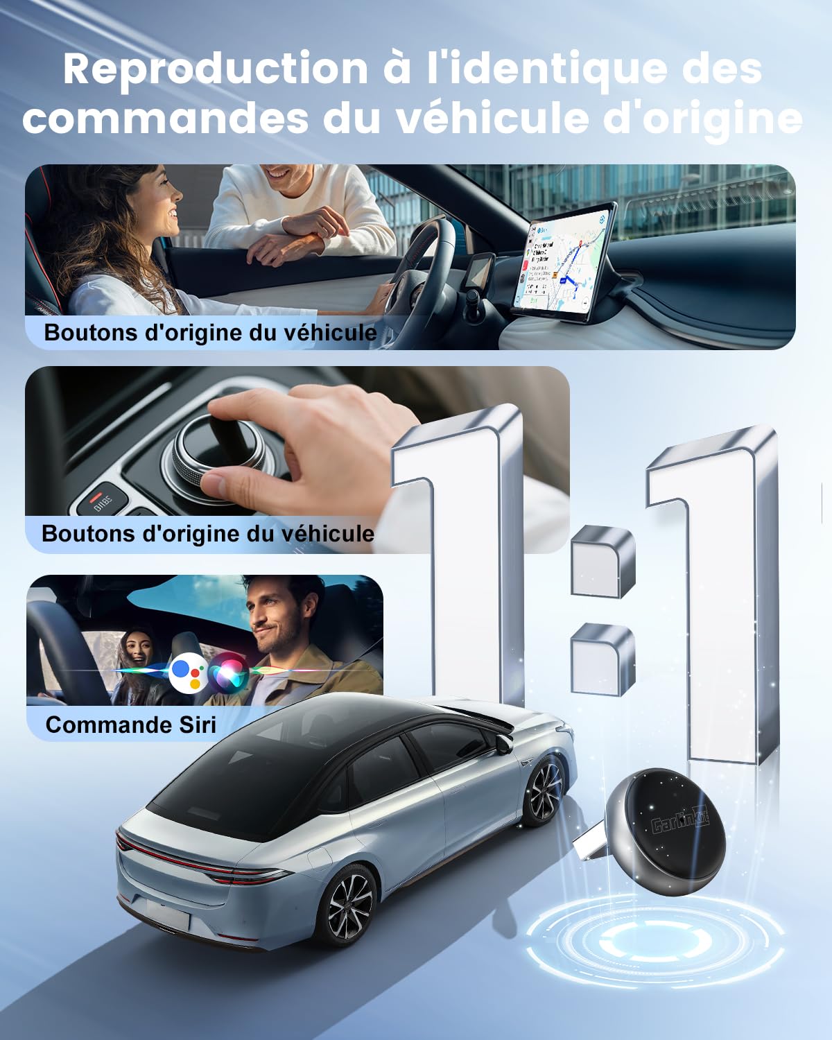 CarlinKit Mini adaptateur sans fil Ultra 3 – Convertit CarPlay/Android Auto filaire en sans fil, Plug-and-Play, USB/Type-C, mise à niveau OTA